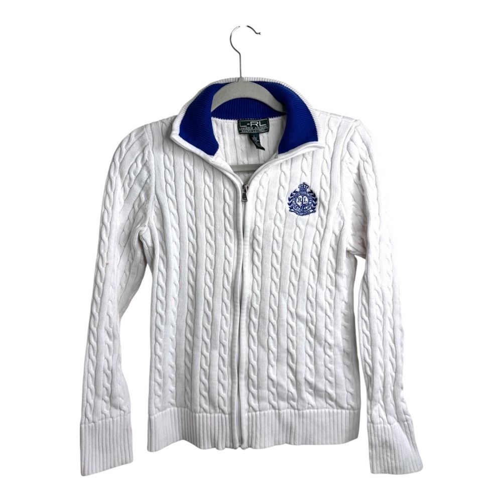 Ralph Lauren Cable Knit Crest Zip Jacket Preppy Old Money
